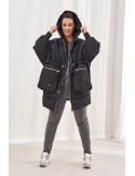 Geaca oversize calduroasa cu gluga, neagra 1537 - Magazin online - Boutique